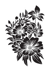 Floral greeting card, Vector illustration of spring flowers and leaves hand drawn.