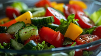 Close-up of a salad bowl with fresh vegetables