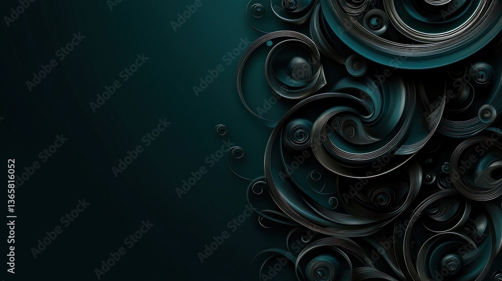 Poster abstract design featuring swirling patterns and textures in dark teal and black tones