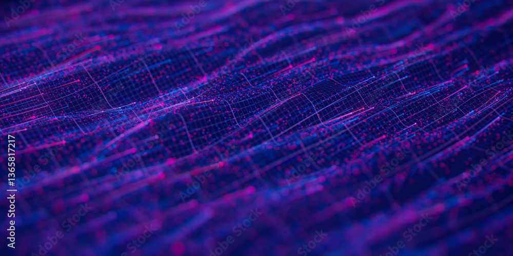 Poster abstract wavy flow of big data in cyber space. quantum computing information stream. digital pathway