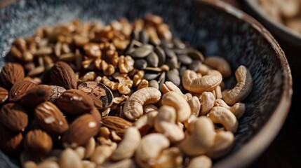 Fototapeta premium Close-up of nuts and seeds in a bowl