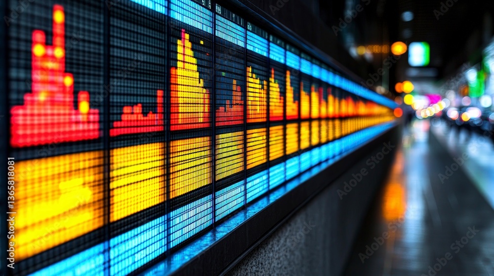 Poster dynamic data visualization illuminated led display night cityscape