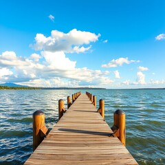 Fototapeta premium Tranquil Lake Pier Under Blue Sky