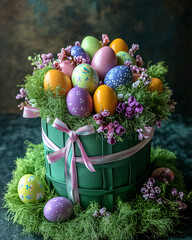 Easter greeting banner with gift basket 