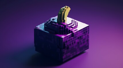 3D render of a stylized cube with a gold detail.
