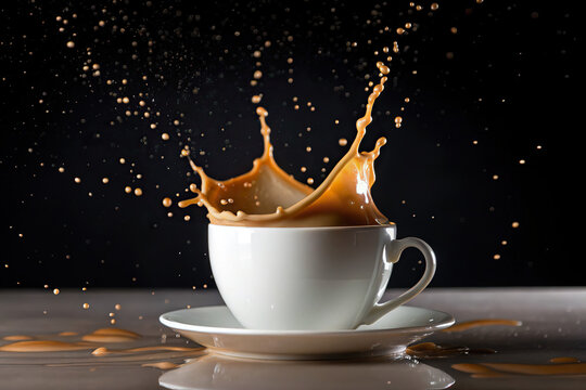 Coffee Splash: Dynamic Coffee Cup Image, High-Resolution