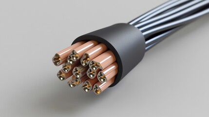 Electric screened cable with many wires isolated on grey