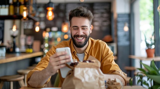 Customer leaving a positive review on a food delivery app