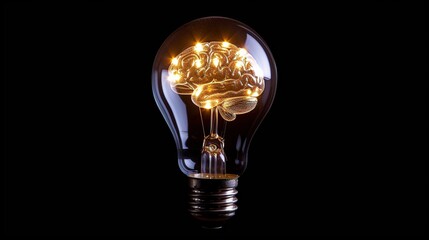 light bulb concept with a human brain that lights up inside of the light bulb. Concept of idea or insight