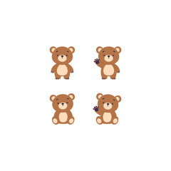 Cute teddy bear flat design collection, vector illustration