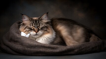 Relaxed tabby cat soft fur closeup