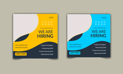 We are hiring job position square banner or social media post. We are yellow hiring job vacancy square web banner design. 