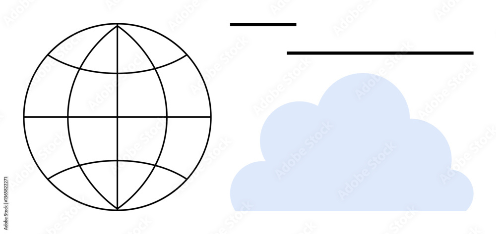 Poster globe grid symbol next to a cloud with horizontal lines above. ideal for technology, cloud computing