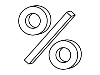 Hand drawn cute outline illustration of percent. Flat vector price reduction line art doodle. Promotion sign icon or sticker. Discount promo code symbol. Great offer. Marketing advertising. Isolated.