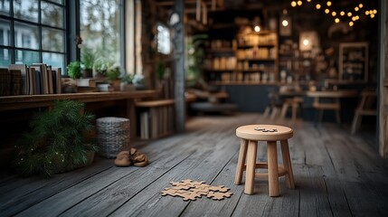 Rustic interior with wooden stool