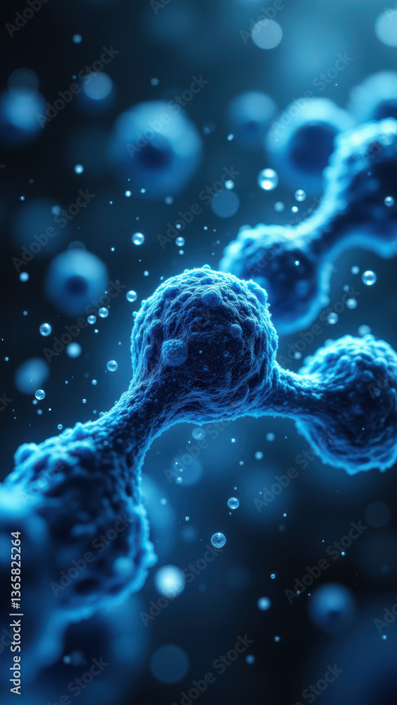 Poster a microscopic view of magnesium glycinate molecule with water droplets and bubbles around it, emphas