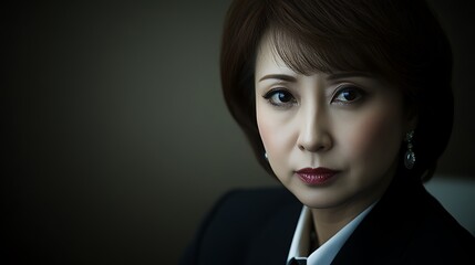 Serious woman portrait dark clothing