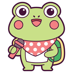 Cheerful Light Green Frog Cartoon Character with Microphone on Transparent Background