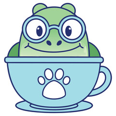 Teacup Turtle with Glasses and Paw Print Design, Design
