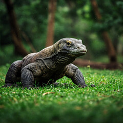 Obraz premium Komodo Dragon in a Lush Tropical Setting
