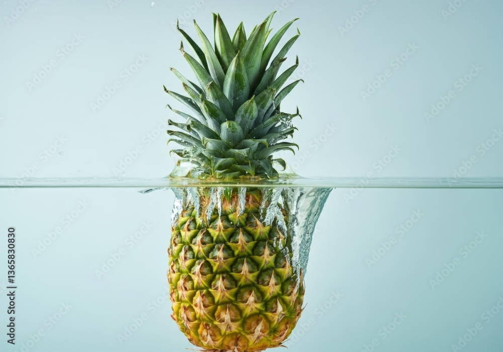 Poster fresh pineapple submerged in clear water, creating a refreshing visual
