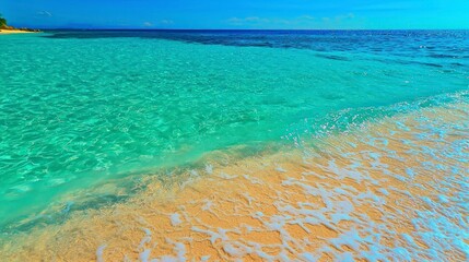 Obraz premium Tranquil Beach Scene Turquoise Water Golden Sand Summer Vacation