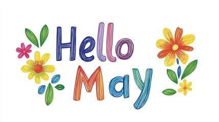 Hello May Typography, Colorful Hello May, Fresh Hello May Spring Design. The Words "Hello May", The letters are designed in a colorful team.