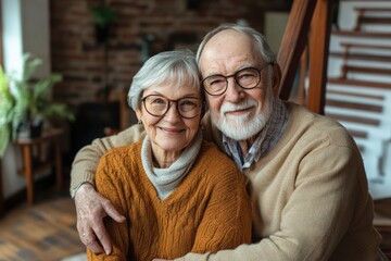 Stairlift for Seniors: Elderly Couple Getting Assistance at Home Staircase © Mykola