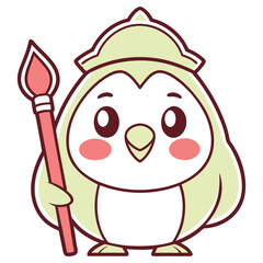 Adorable Penguin Character Cartoon with Paintbrush Design