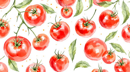 Watercolor pattern tomatoes on white background	