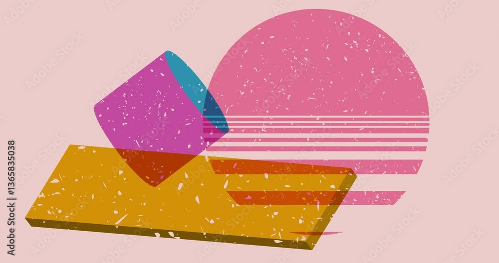 Poster colorful geometric shapes animation. object in trendy riso graph design. geometry elements abstract 