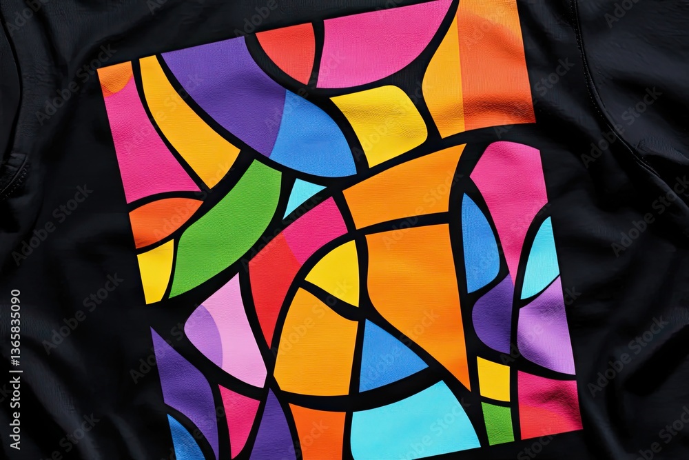 Poster abstract colorful mosaic pattern on dark fabric background with geometric design