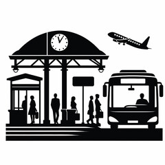 Bus station silhouette vector illustration isolated on a white background bus stop