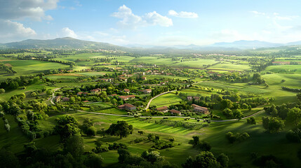 Obraz premium Scenic View Of A Lush Green Rural Village