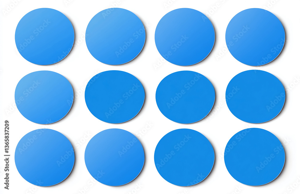 Poster a symmetrical arrangement of twelve blue circles displayed on a white background in a grid pattern