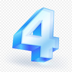 Number four (4) made of transparent glass. 3D vector illustration for advertising purposes, isolated on white background.