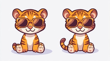 vector of a Cute baby cub tiger with sunglasses, with a joyful expression on his face