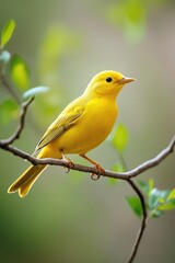 Yellow Bird on Tree Branch