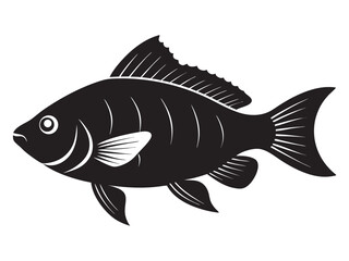 Tilapia fish icon silhouette vector illustration with black color design illustration on a white background.