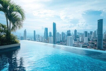 Obraz premium City Skyline from Swimming Pool