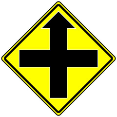 Warning sign Intersection with straight and turn ahead
