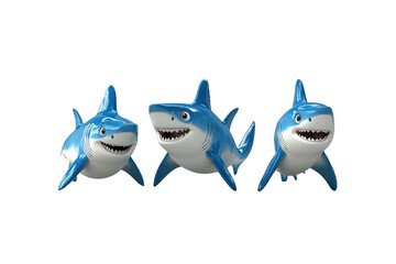Fototapeta premium Three Cheerful Cartoon Sharks Swimming Together