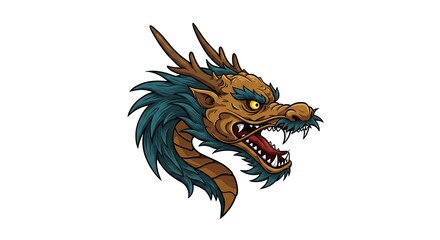 Detailed Dragon Head Illustration with Sharp Teeth and Textured Detail