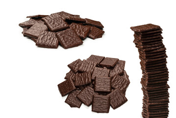 Dark chocolate candies isolated on white background.