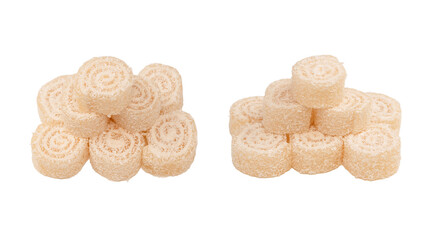 Coconut candy roll isolated on a white background.