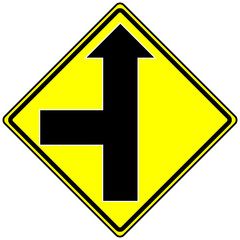 Warning sign Intersection with straight and turn ahead