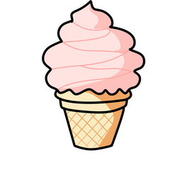 ice cream cone with Strawberry Flavor cartoon style and waffle cone