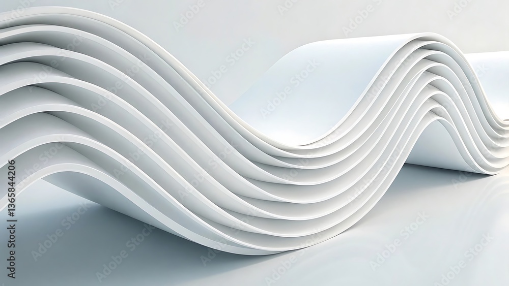 Poster abstract white wave design: minimalist curved lines and modern architecture backdrop for creative pr