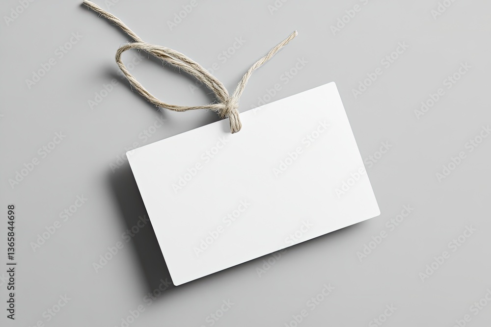 Aufkleber clean white tag with jute string knot on gray surface mockup minimal style
