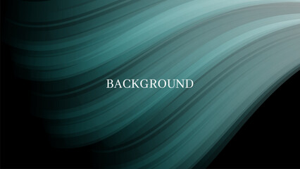 Black abstract background with teal and white pattern, dynamic waves, wind blow